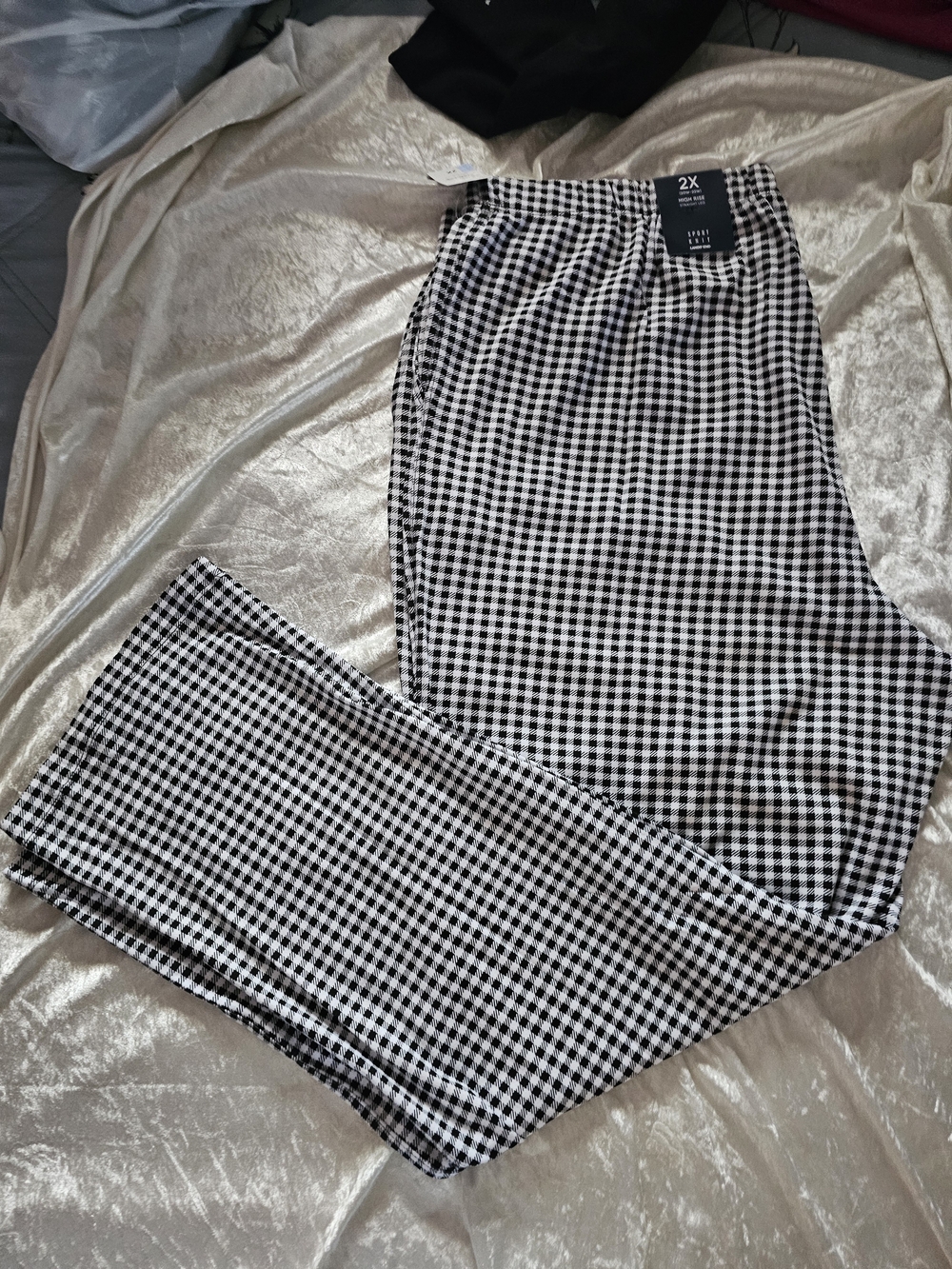 Lands' End Black and White Gingham Straight-Leg Pants